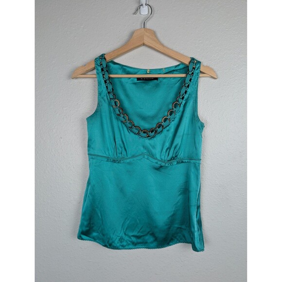 Elie Tahari Tank Top Womens XS Teal Blue Silk Blend Chain Detail Sleeveless - Picture 1 of 8